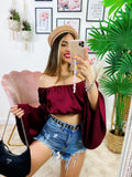 Top in raso manica lunga bordeaux