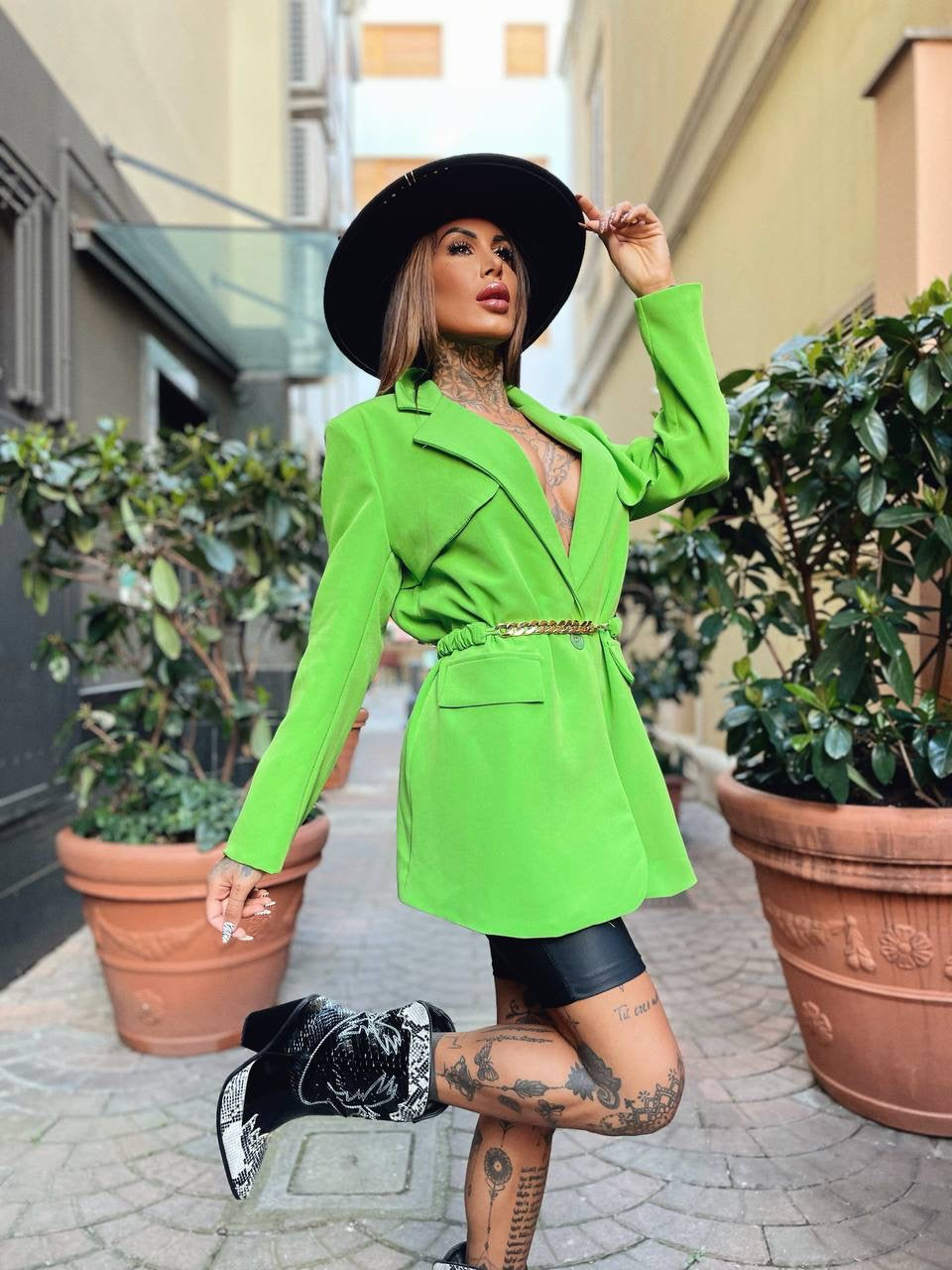 Blazer verde fluo con cintura