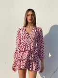 Abito a balze con cuori rosa