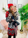 Cardigan Zebrato con frange e cinta