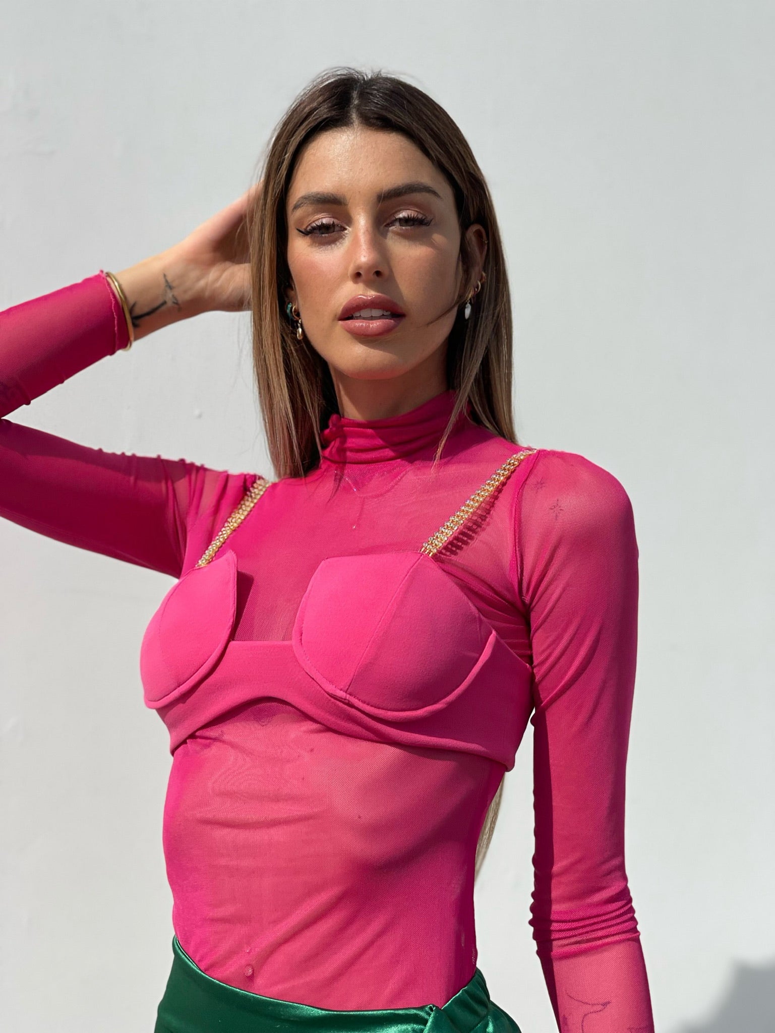 Camicia velata con corpino Fuxia