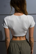 Top crop bianco manica corta