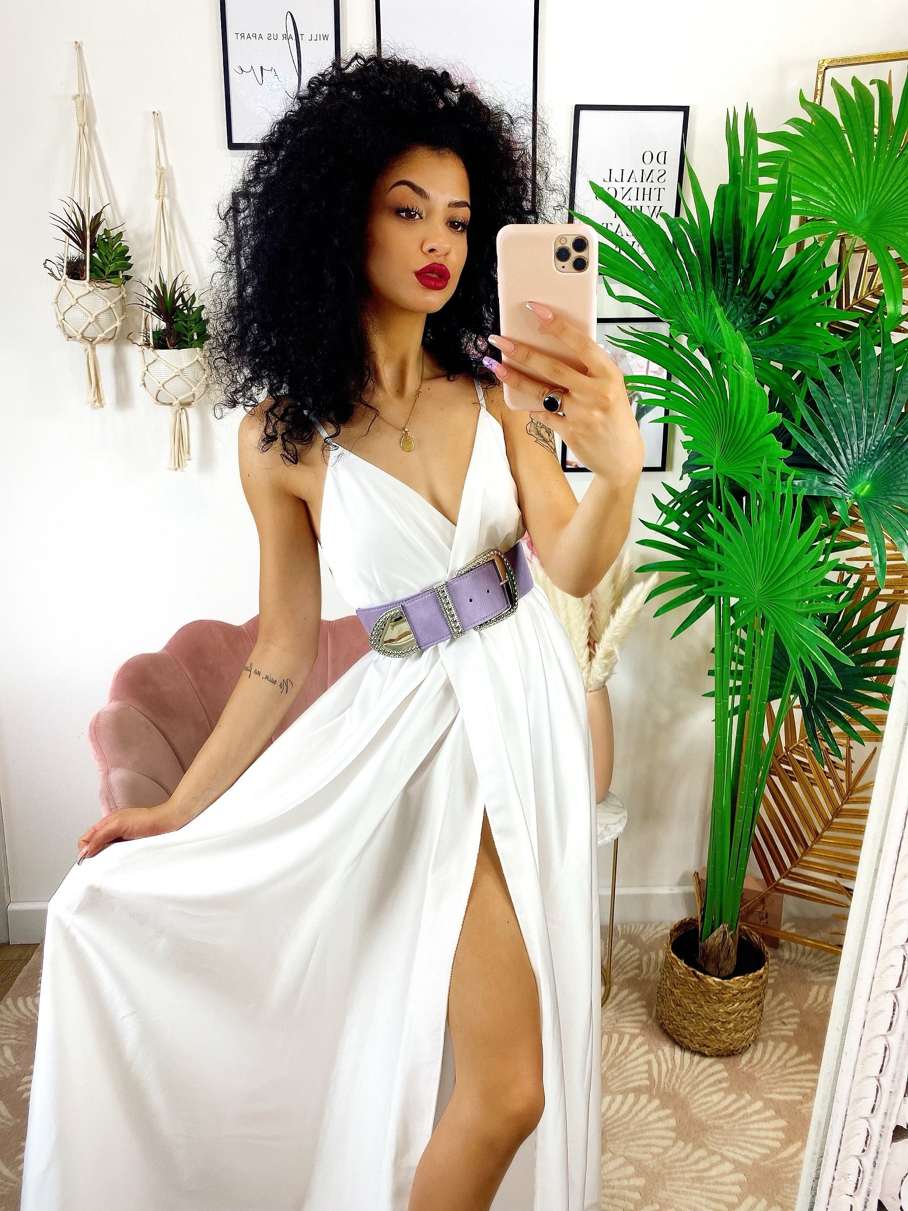 Abito in raso con maxi spacco Bianco
