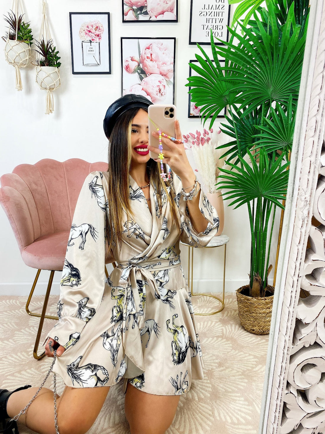 Abito a Kimono stampa cavallo beige