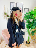 Completo Short e giacca a righe Nero