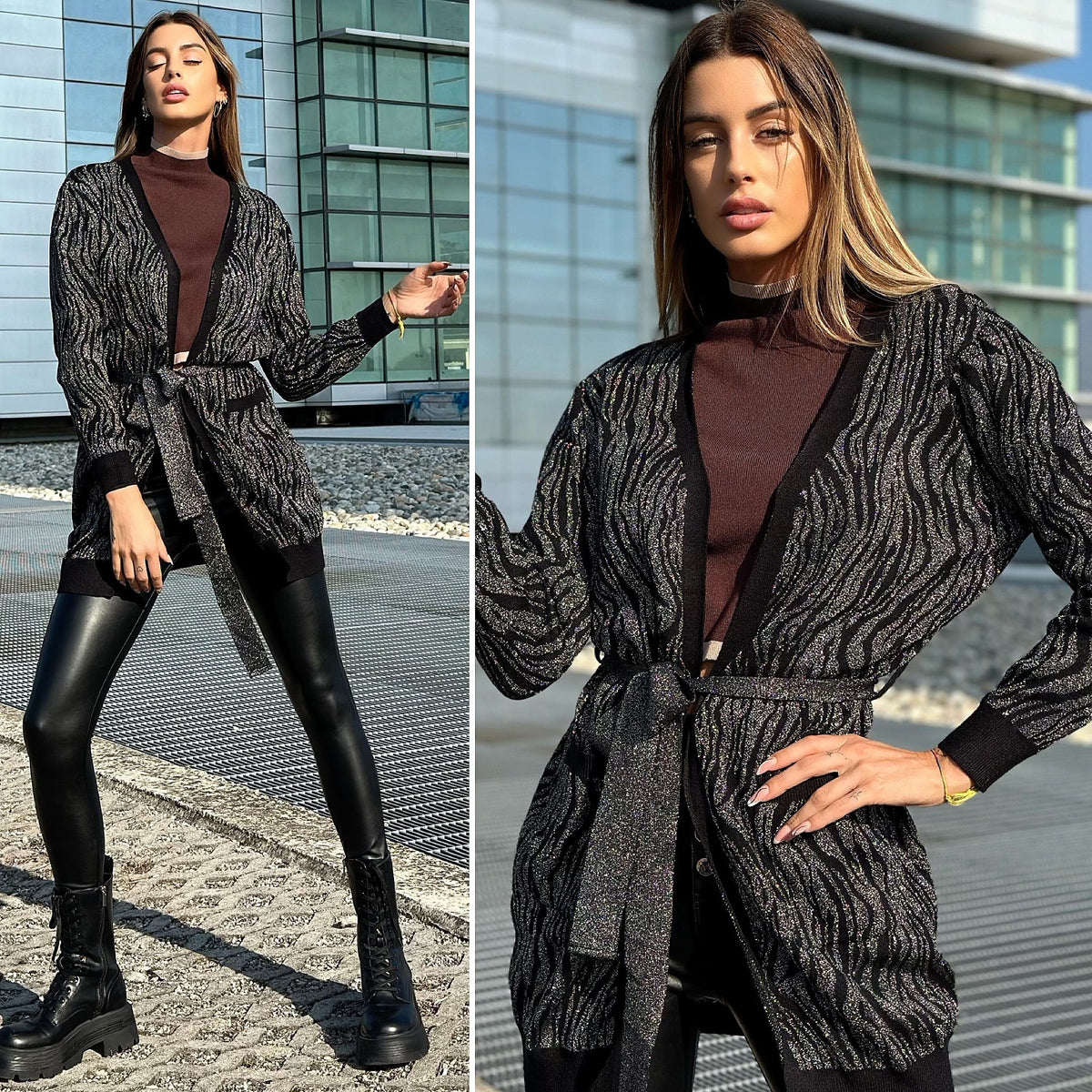 Cardigan in lurex zebrato nero