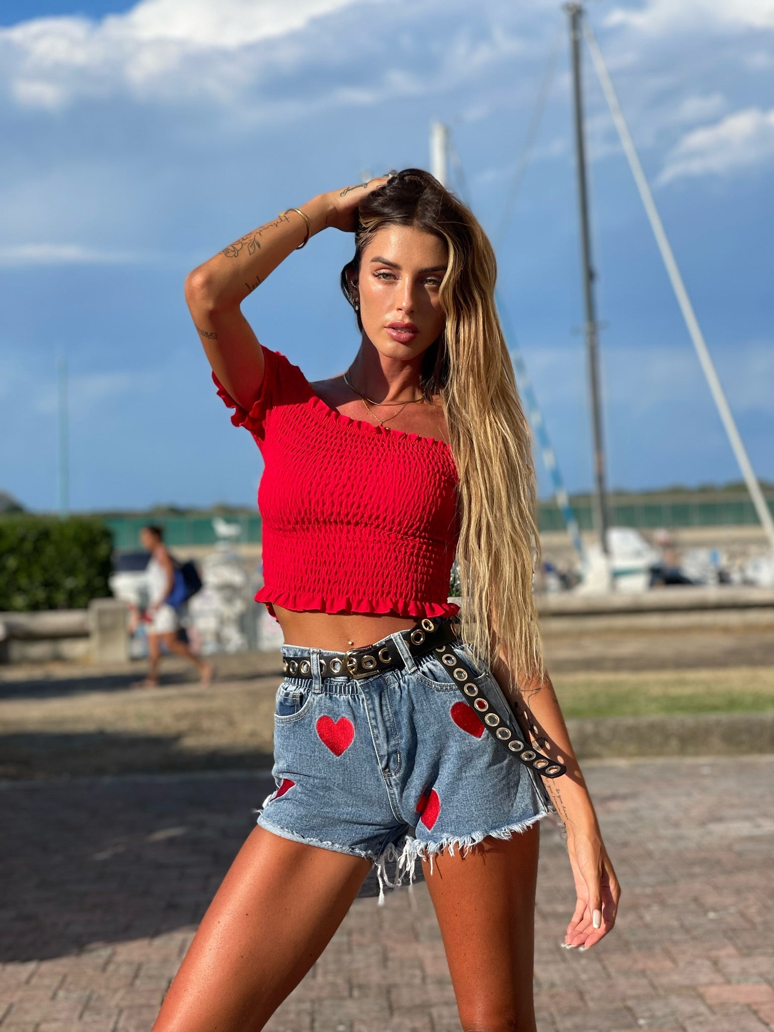 Short a caramella con cuori rossi