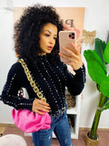 Maglione ricamato con perle