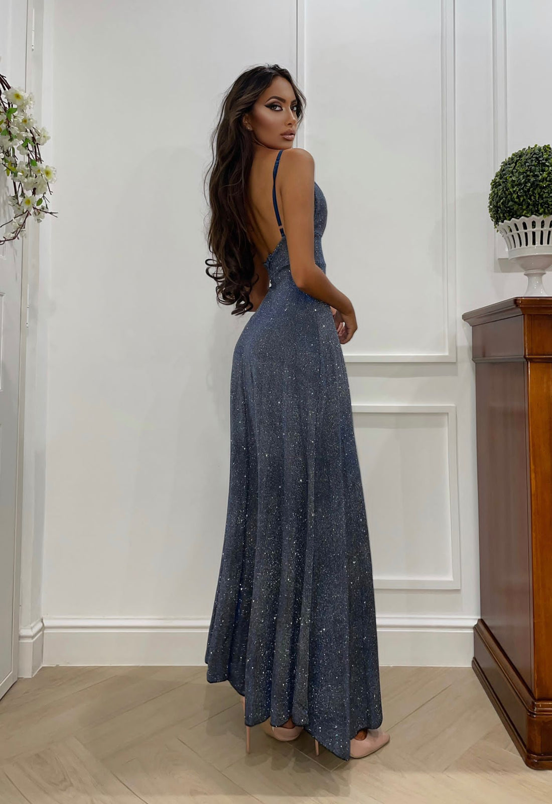 Abito a sirena glitter blu