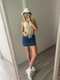 Top crochet beige con frange