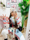 Cardigan con frange stampa cavallo Celeste