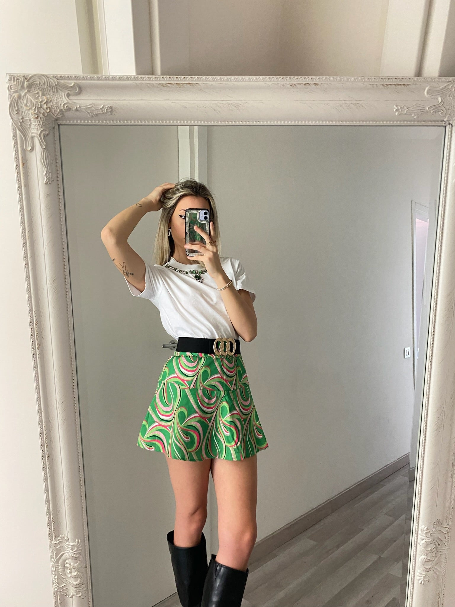 Gonna verde ricami Fuxia