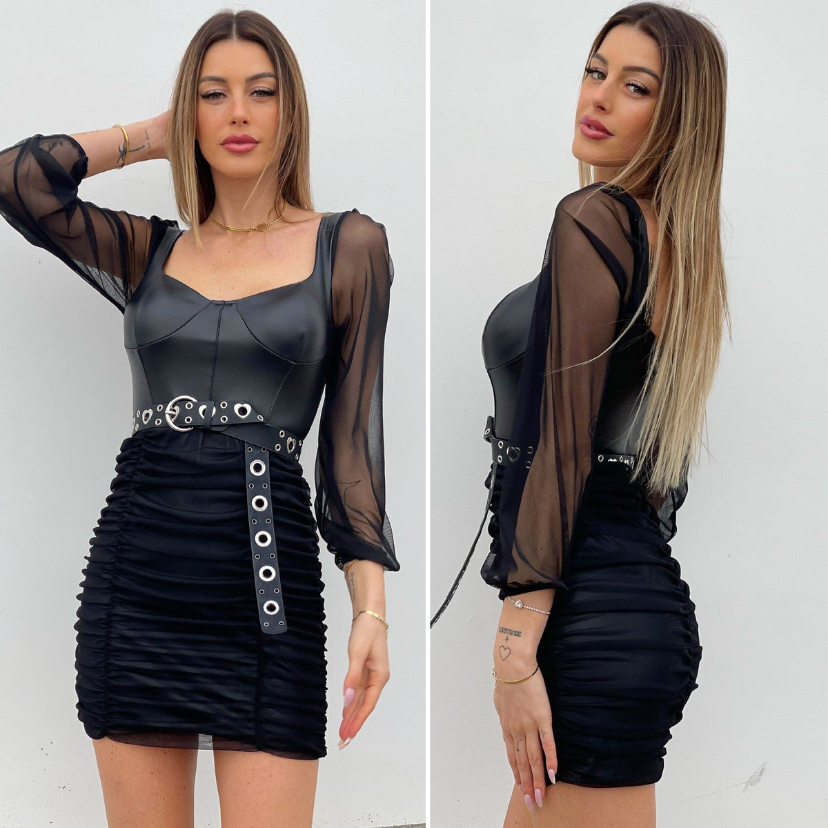 Abito in ecopelle e tulle