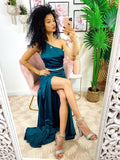 Dress Lungo a sirena monospalla verde bottiglia