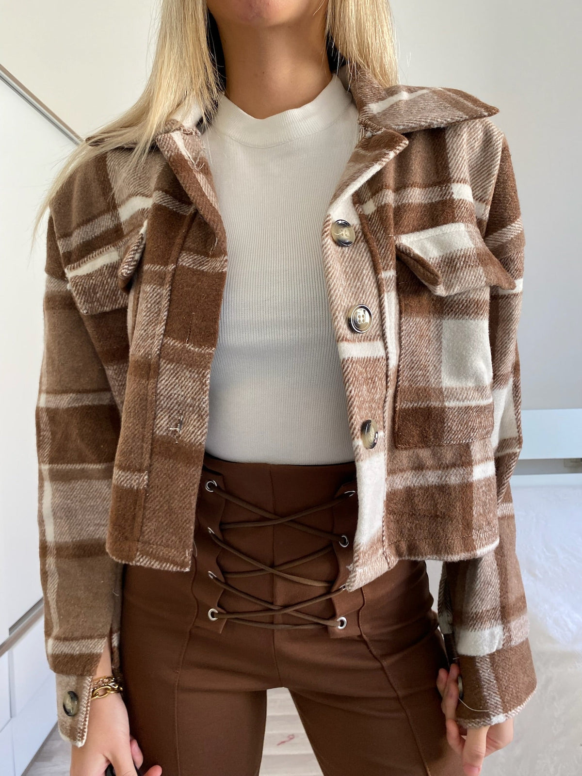 Giacchina crop check brown