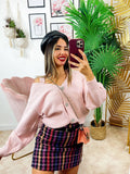 Cardigan con bottoni gioiello e spalle scoperte Rosa