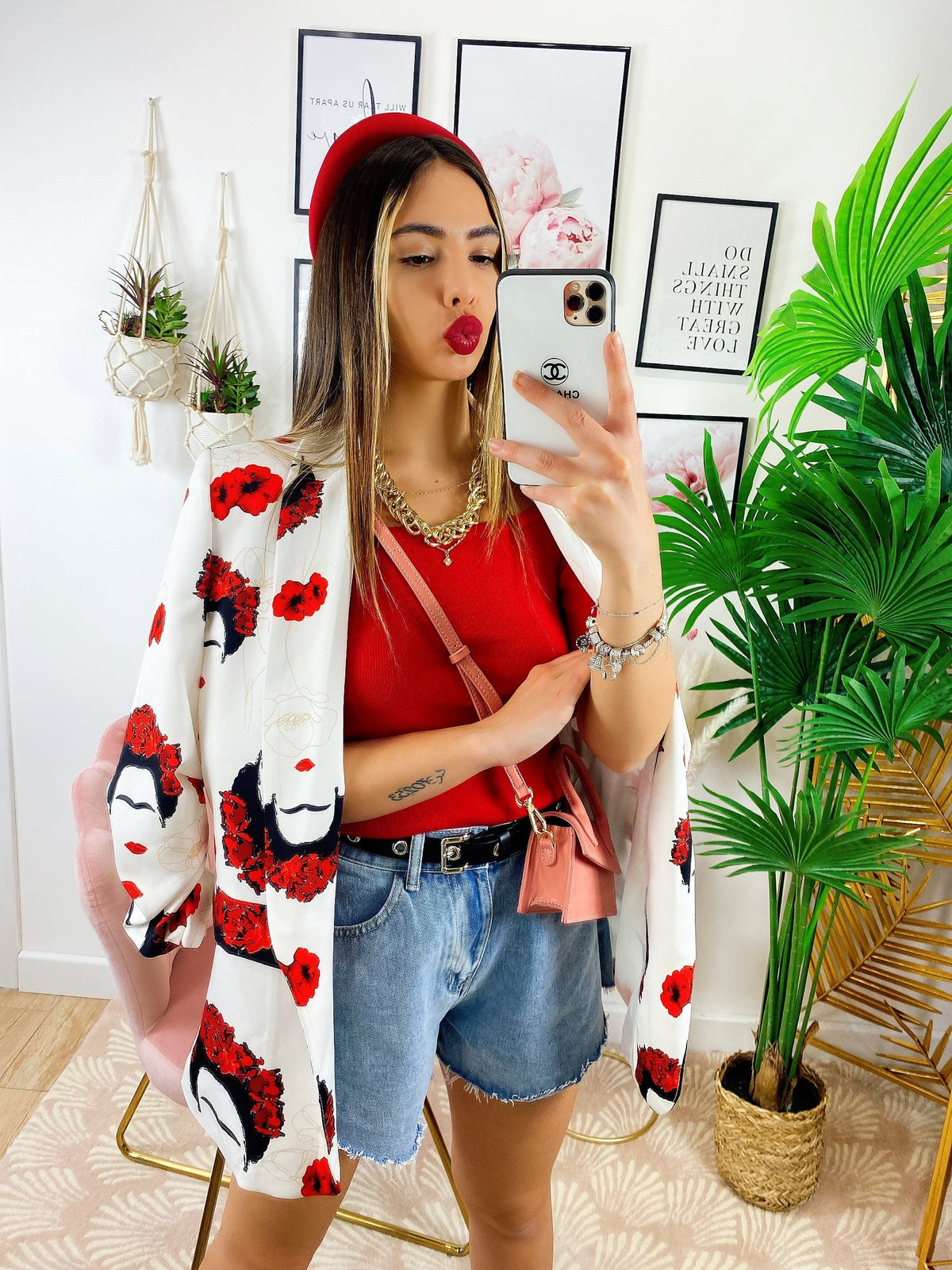 Giacca Donna Con fiori rossi