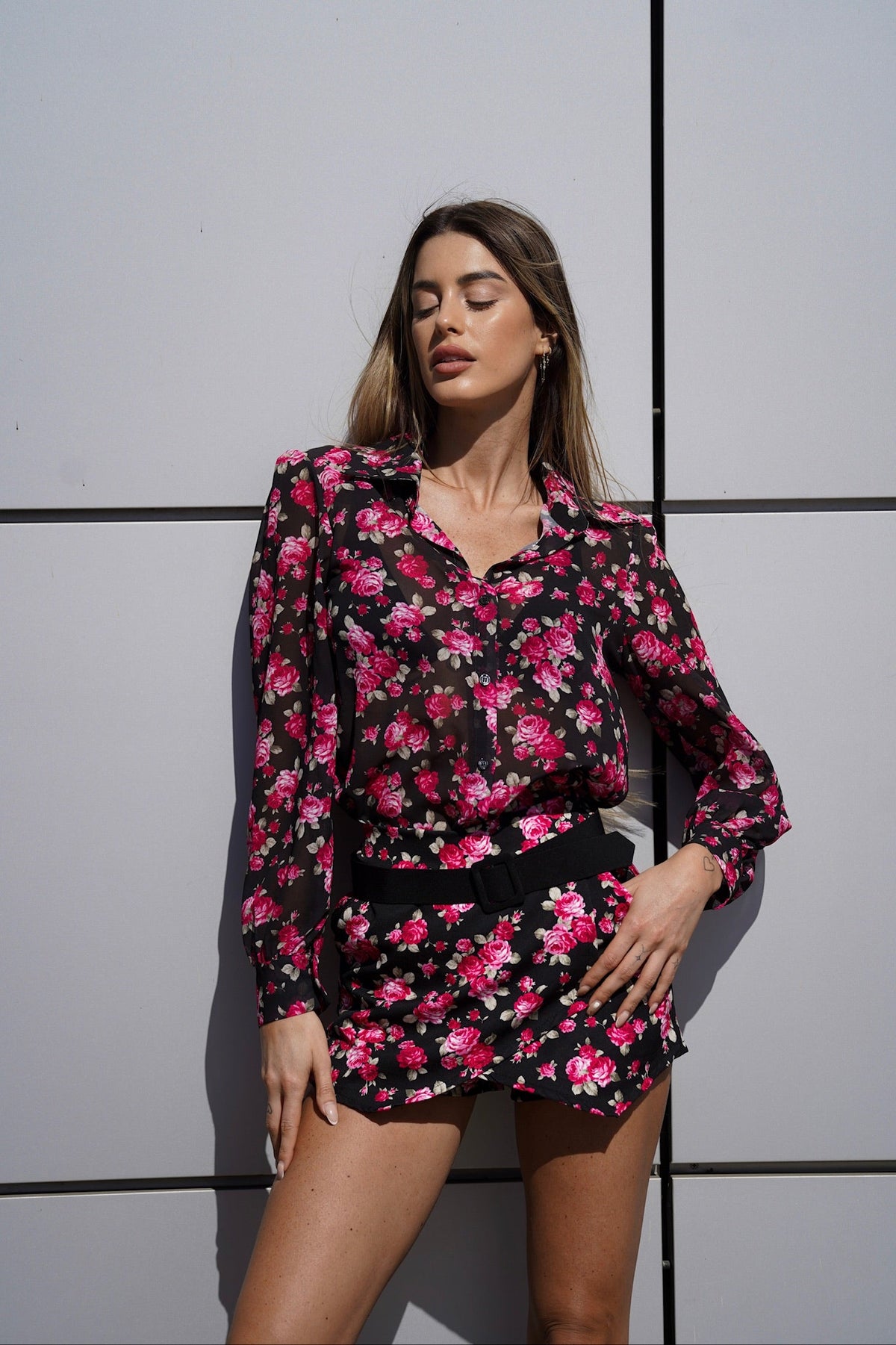 Completo camicia e short a fiori