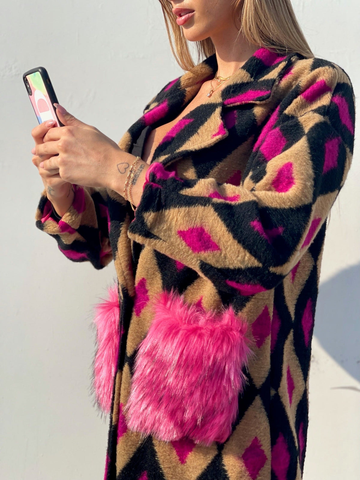 Cappotto a rombi fuxia