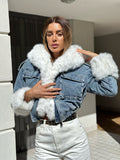 Giaccone di jeans pelo bianco