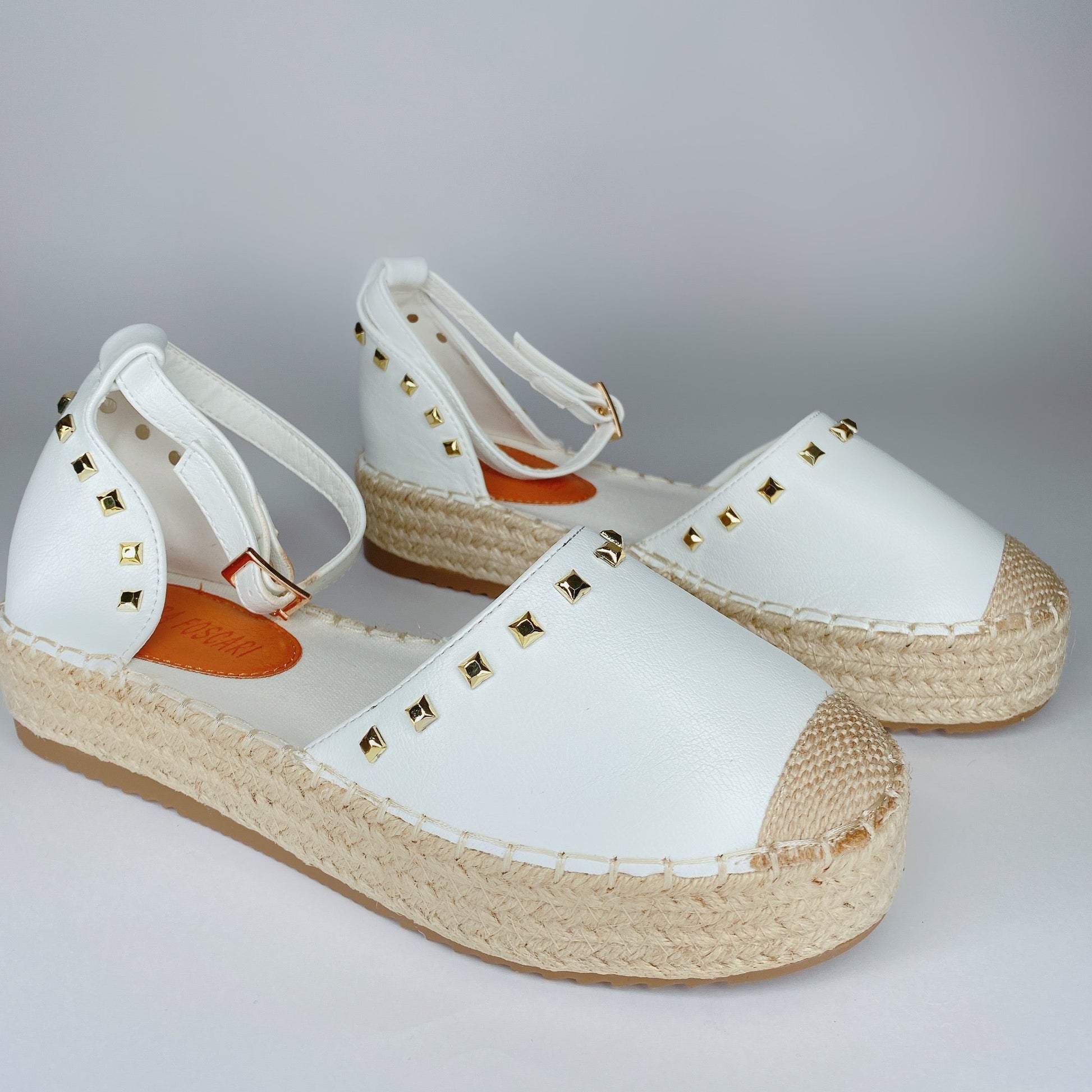 Espadrillas platform basso con borchie white