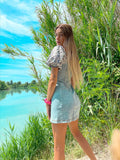 Abito in jeans con maniche a fiori