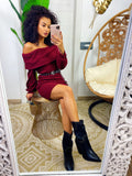 Abito con scollo a barchetta bordeaux
