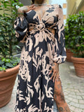 Abito lungo nero beige