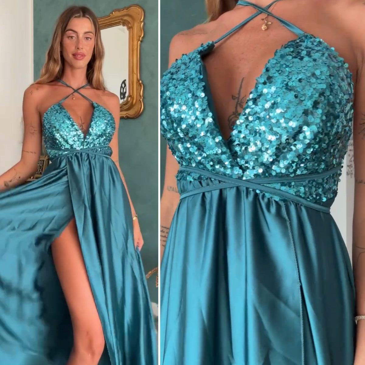 Afrodite con paillettes petrolio