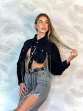 Giacca in jeans nero con frange
