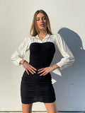 Abito arricciato nero con camicia