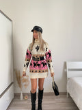 Maxi maglione collo alto con cavalli base Fuxia