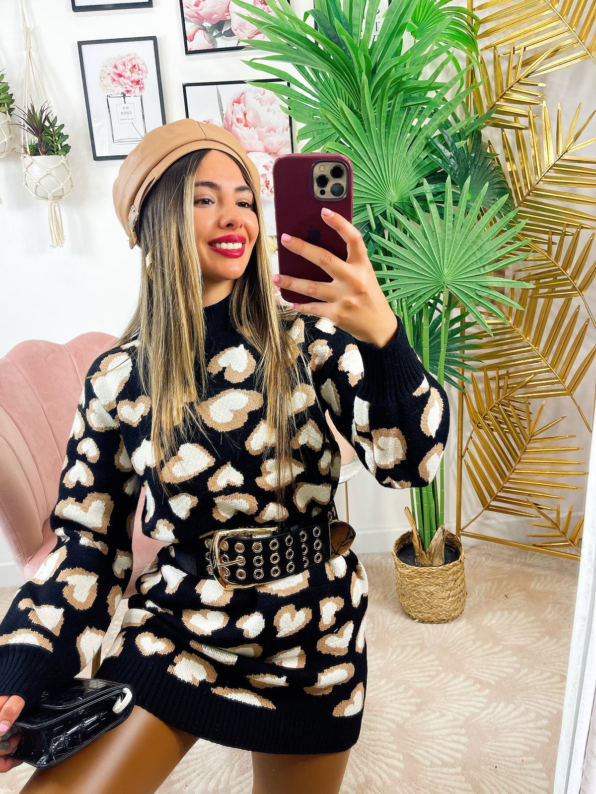 Maxi maglione morbidissimo con cuori Nero