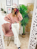 Maglione top quality rosa con gioiello in strass
