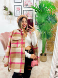 Giacca a quadri beige dettaglio rosa