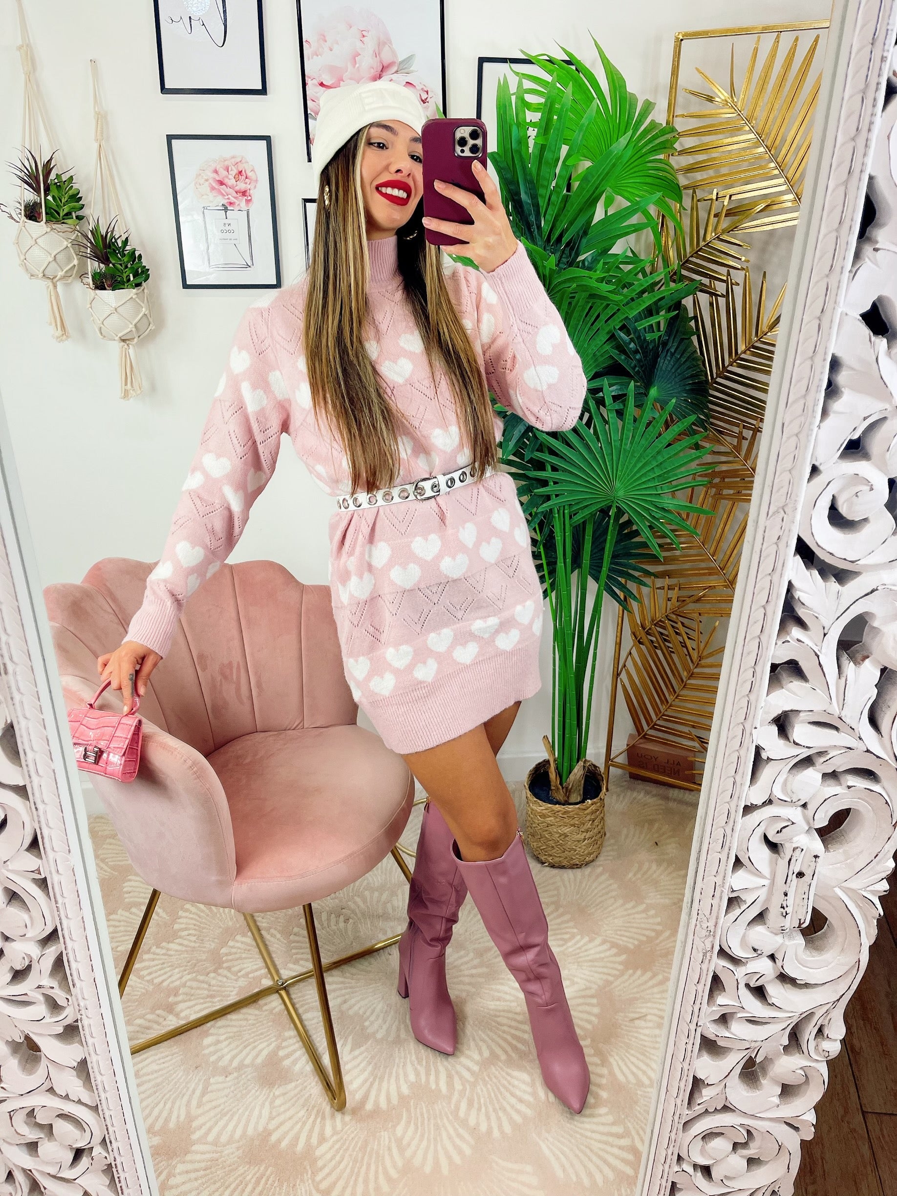 Maxi maglione rosa a cuori