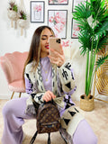 Cardigan con frange stampa cavallo lilla