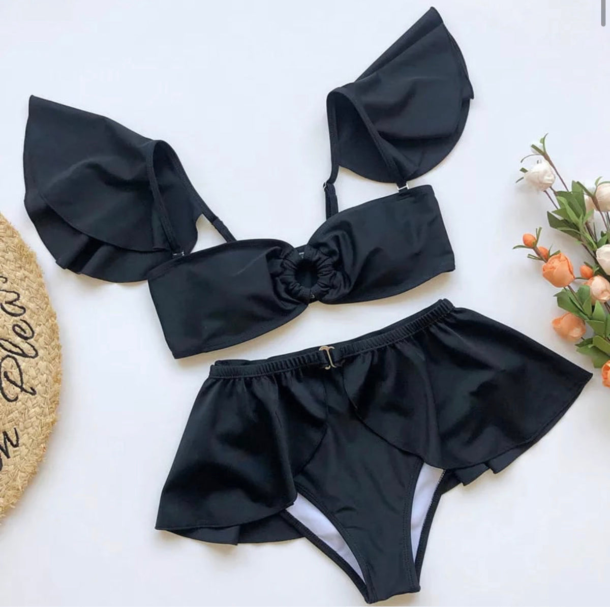 Bikini a fascia con maniche Nero