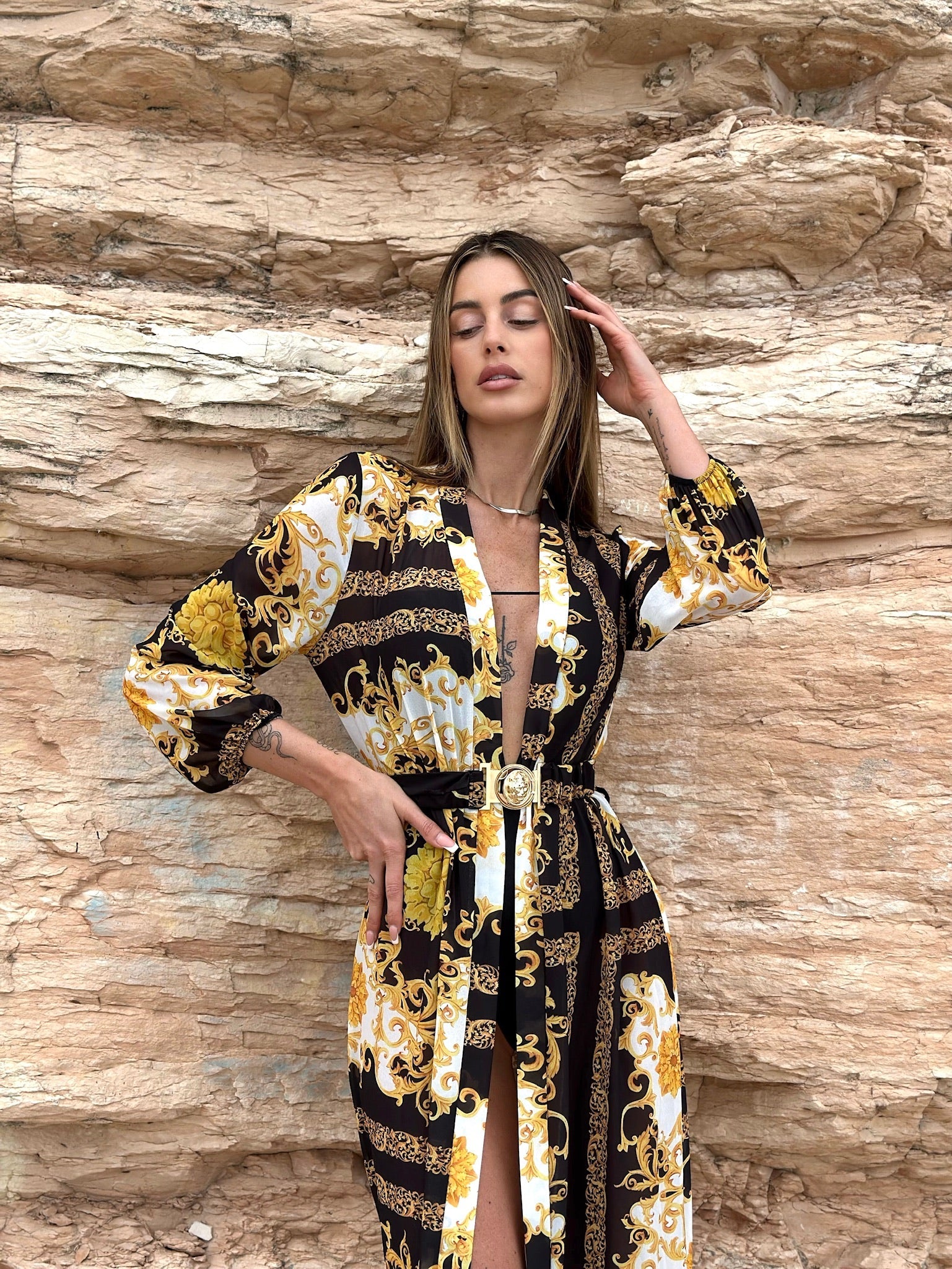 kimono nero gold con cintura