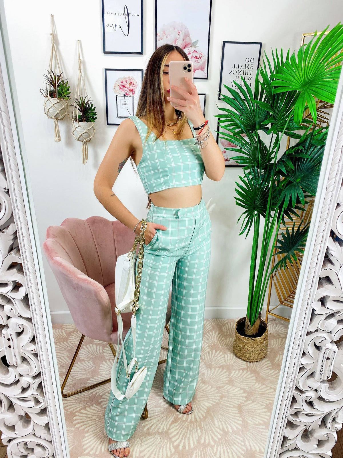 Completo verdeacqua pantalone e top