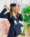Completo Short e giacca a righe Nero