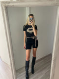 T-shirt kiss animalier nera