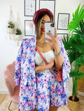 Completo Giacca e Short fiori celesti