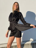 Abito in raso con fusciacca nero