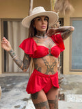 Bikini a fascia con maniche Rosso