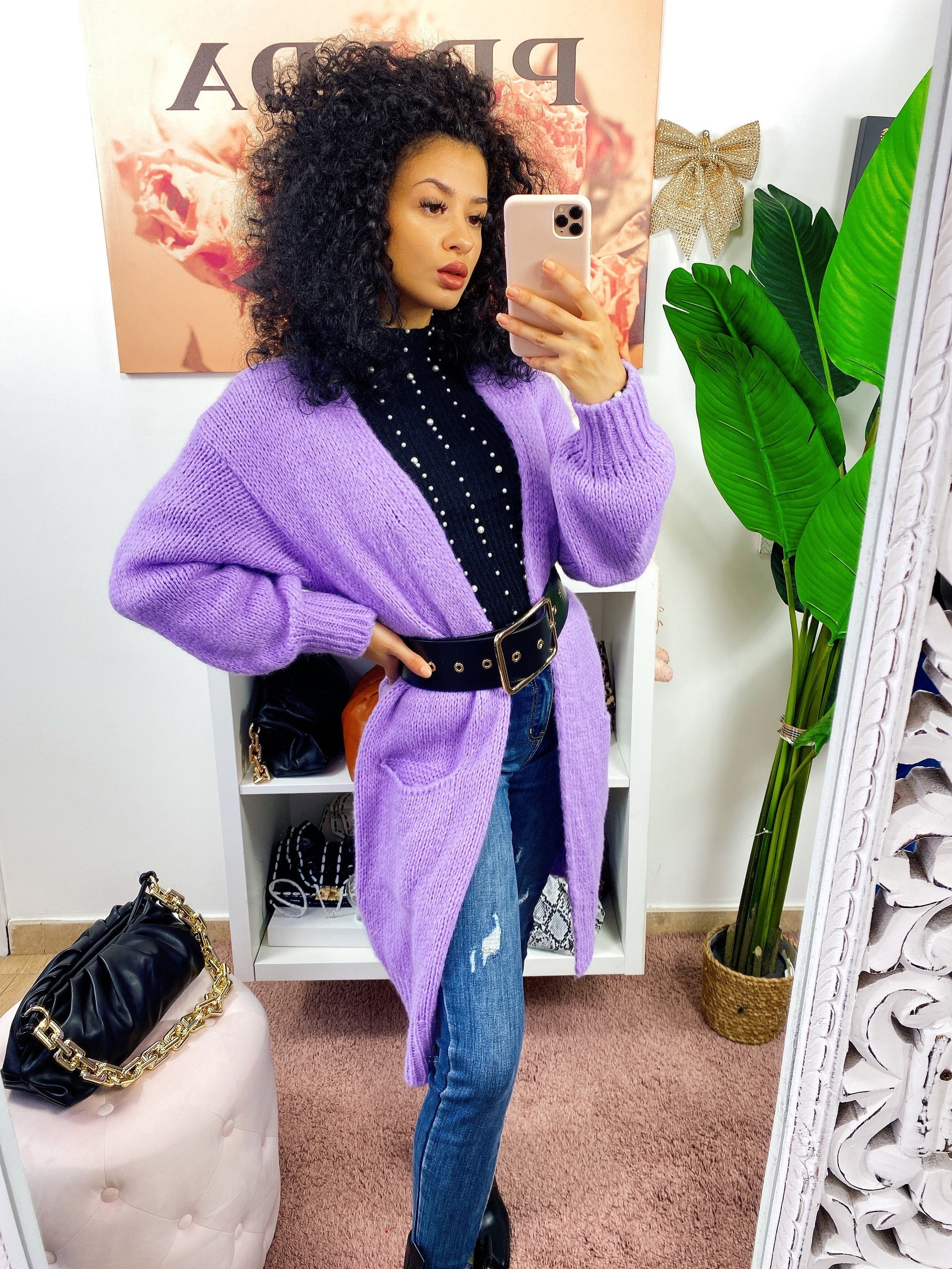 Cardigan lungo morbido lilla