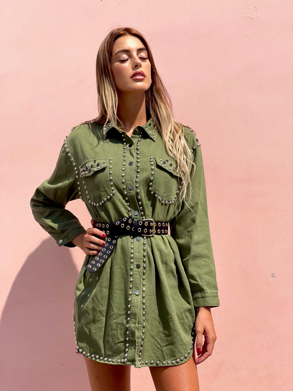 Abito con borchie manica lunga Verde