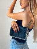 Tracollina o pochette nera con dettagli argento