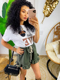 Short verde militare con arricciatura