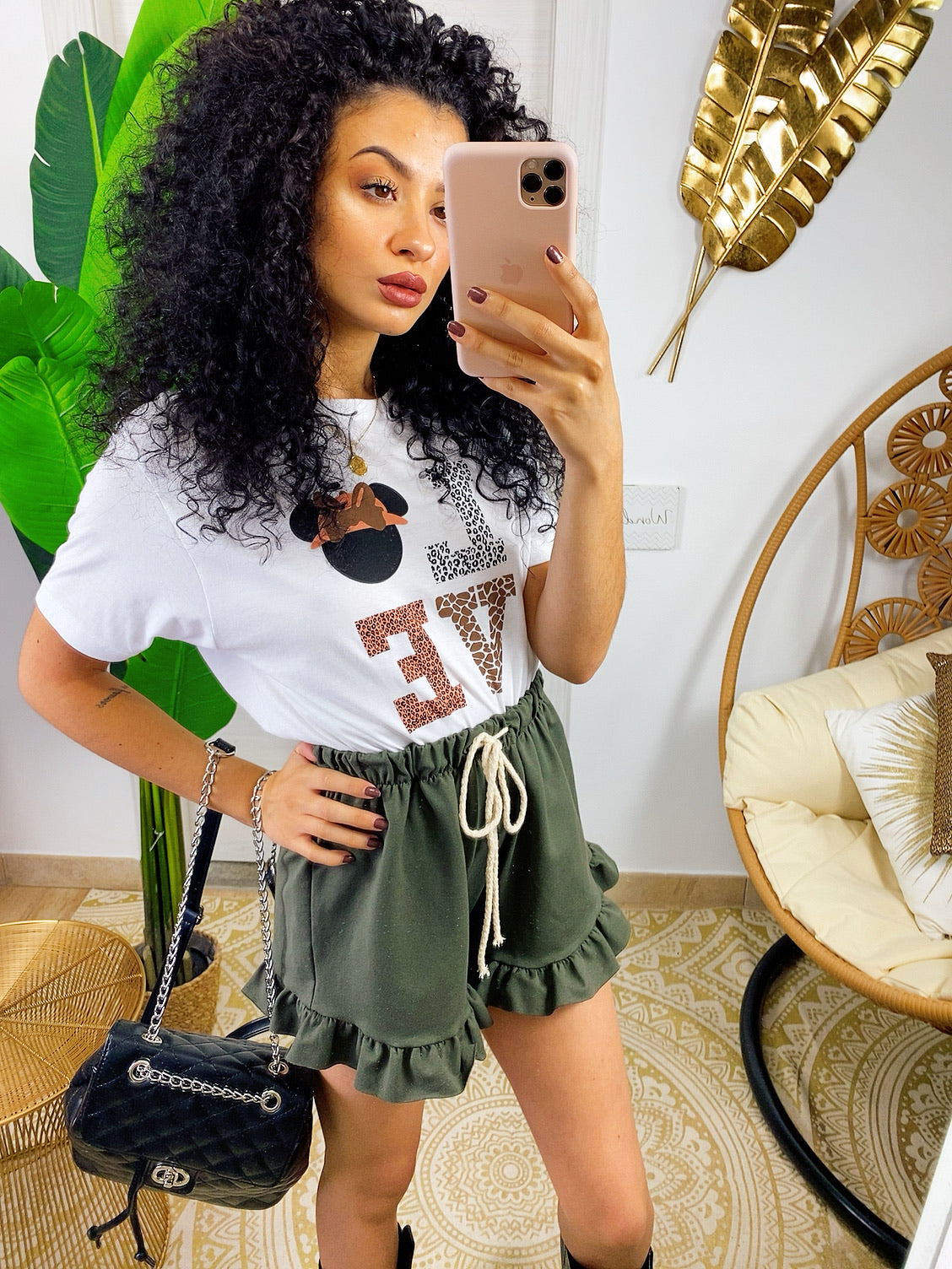 Short verde militare con arricciatura
